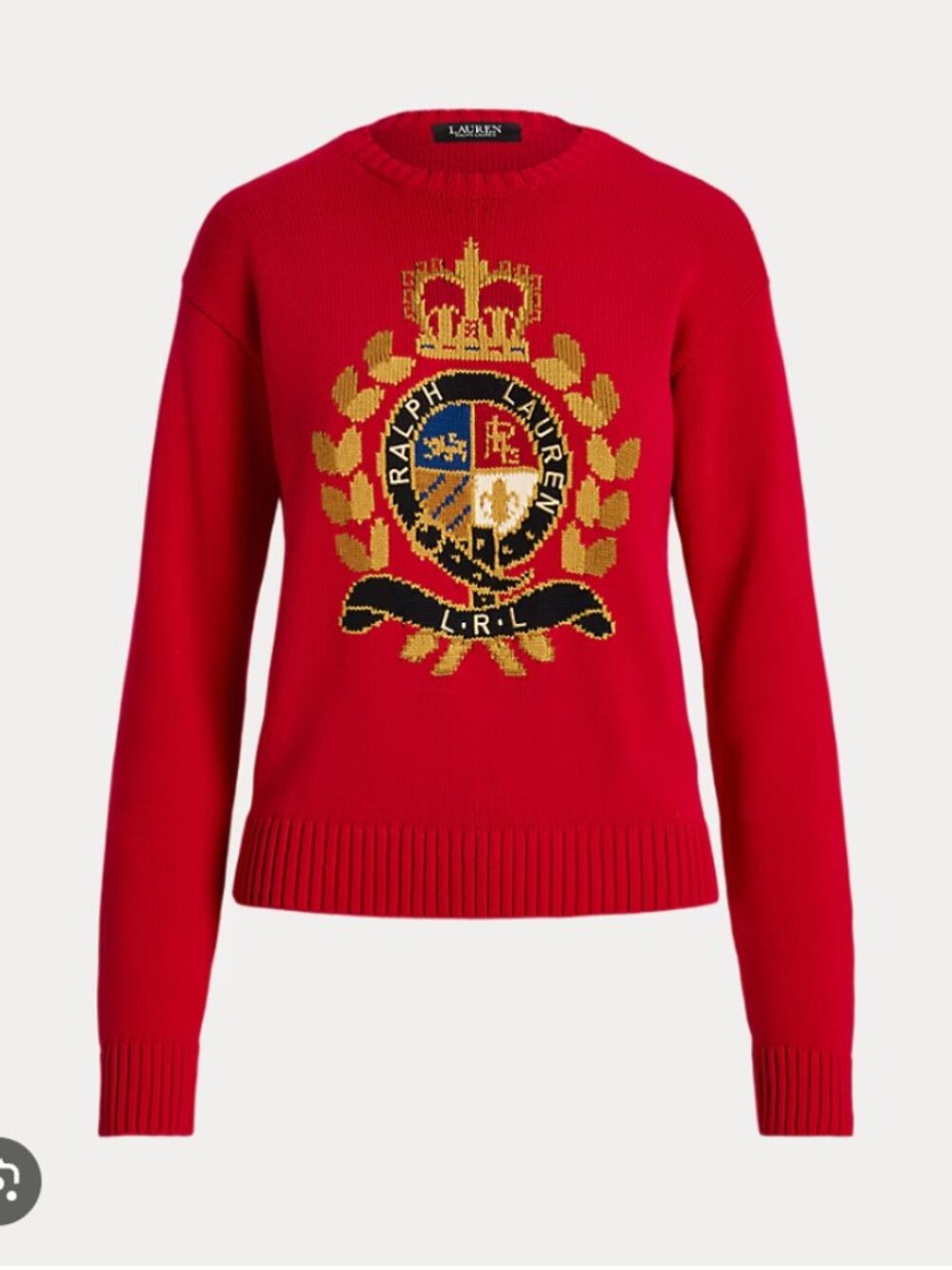 Lauren Ralph Lauren Intarsia-Knit Crest Cotton-Blend Sweater Size Small EUC